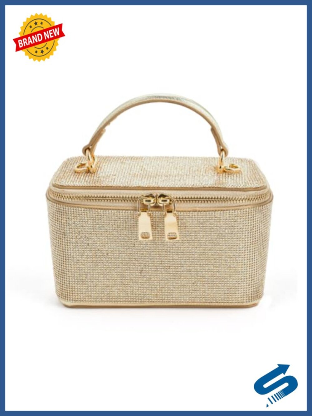Faux Leather Rhinestone Evening Clutch Box Purse with Crossbody Strap